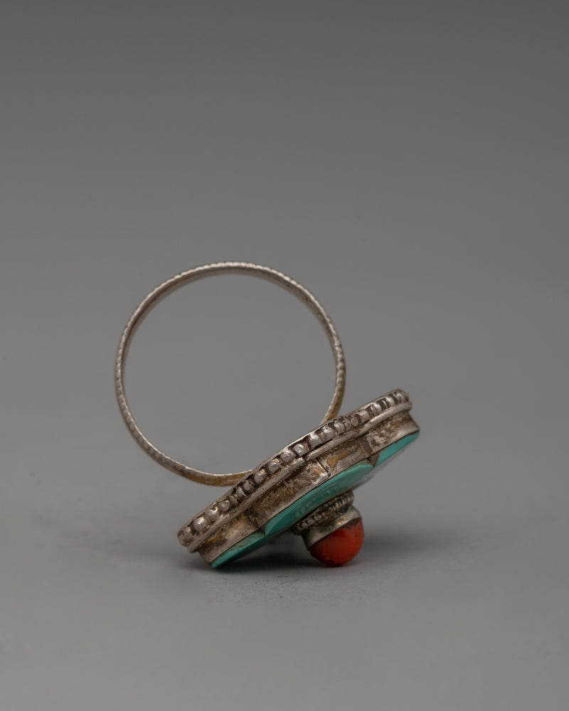 Silver Coral and Turquoise Ring | Unique Artisan Jewelry