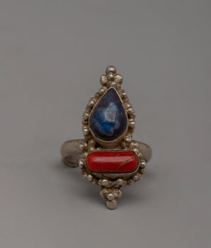 Silver Finger Ring with Copper Accents