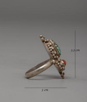 Turquoise Silver Ring | Tibetan Artisan Ring