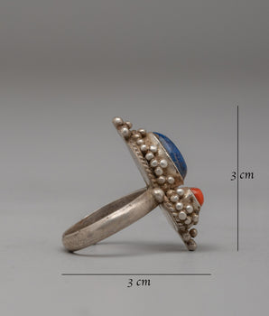 Handcrafted Silver Ring with Lapis Lazuli and Coral | Spiritual Jewelry with Iconic Symbolism