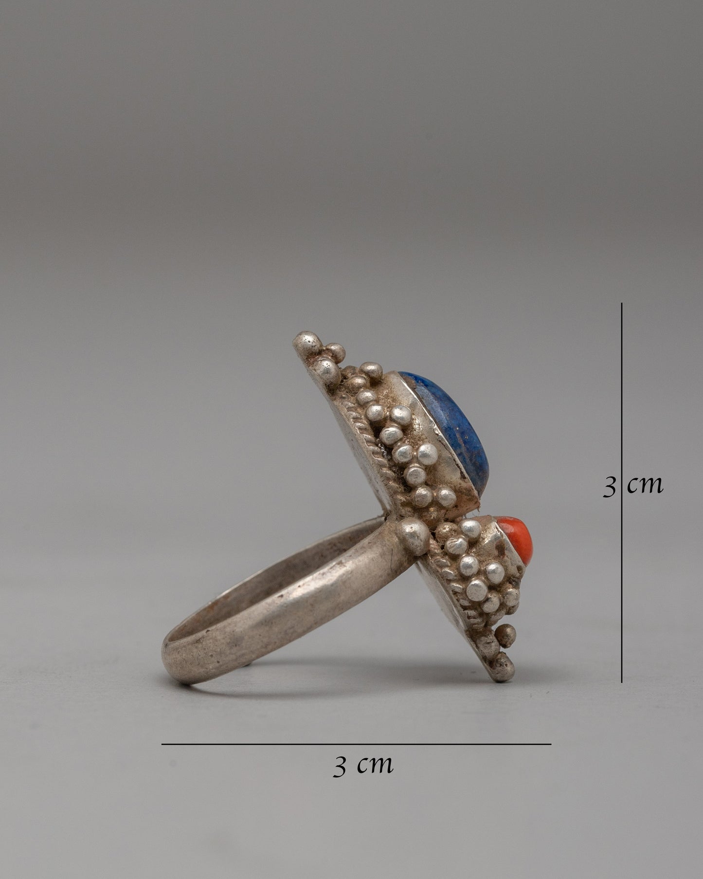 Handcrafted Silver Ring with Lapis Lazuli and Coral | Spiritual Jewelry with Iconic Symbolism