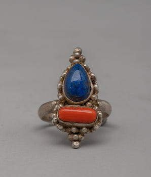 Silver Ring with Lapis Lazuli and Coral