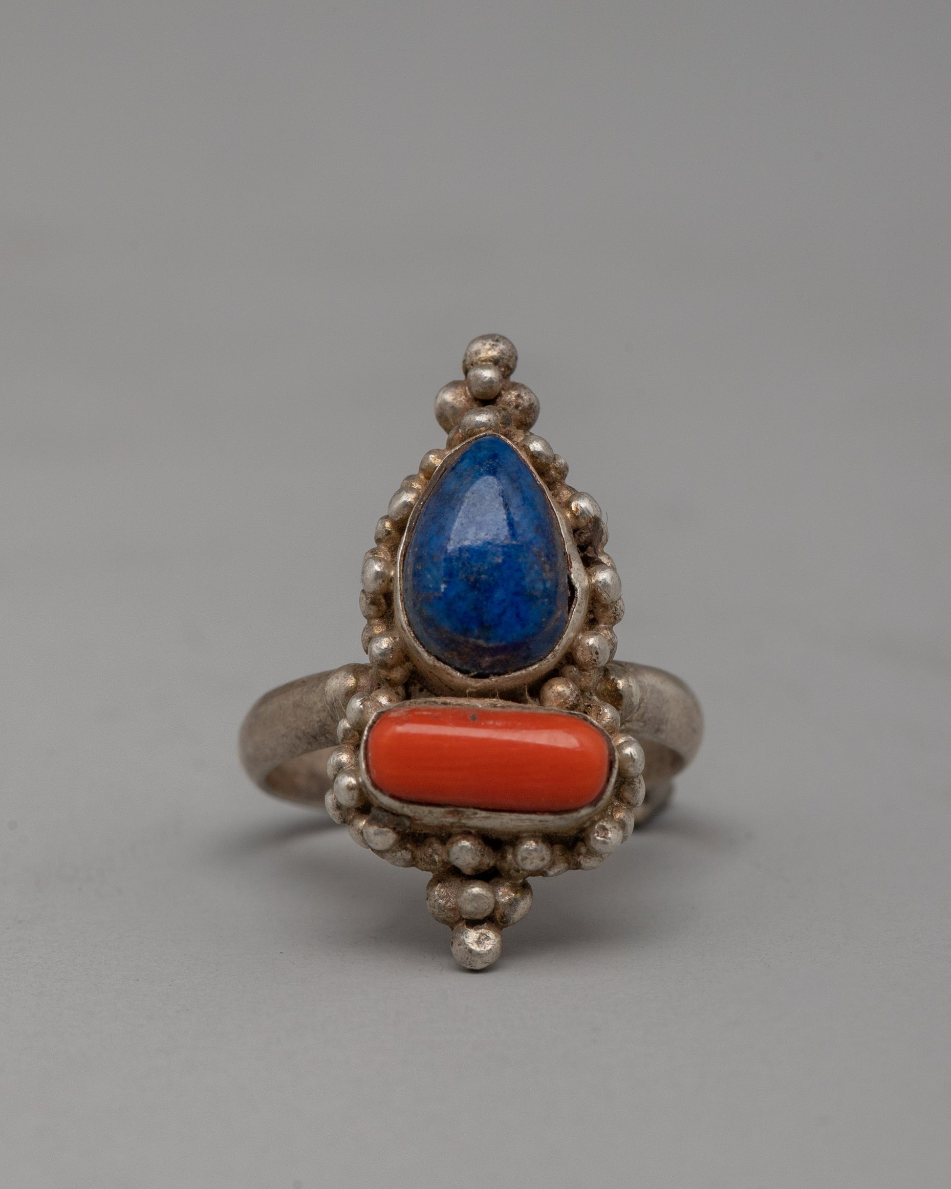 Silver Ring with Lapis Lazuli and Coral