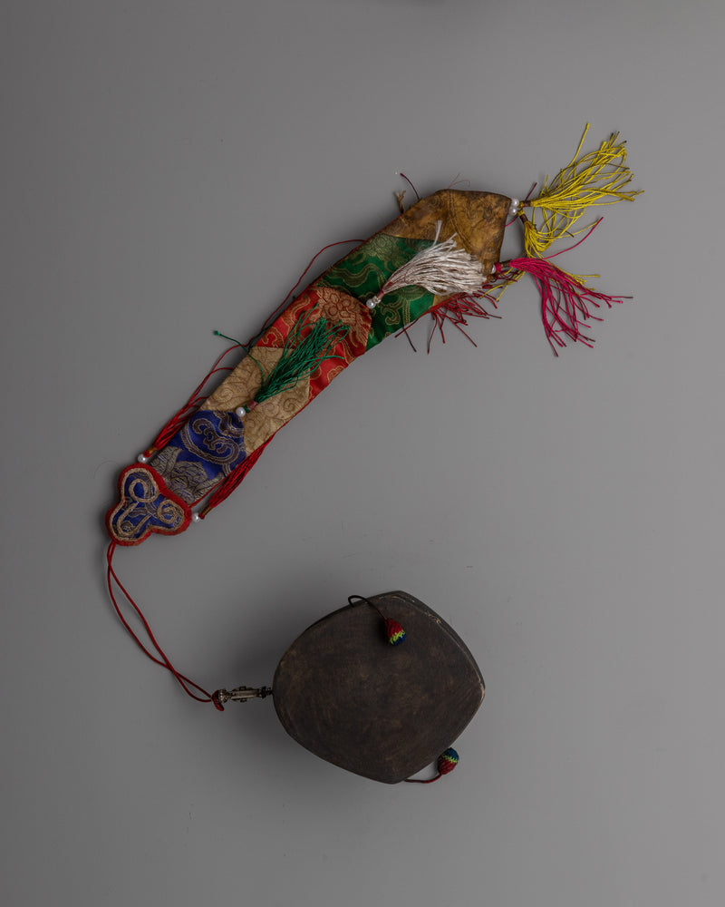 Tibetan Damaru Drum with Turquoise & Coral |  Spiritual Tool for Meditation