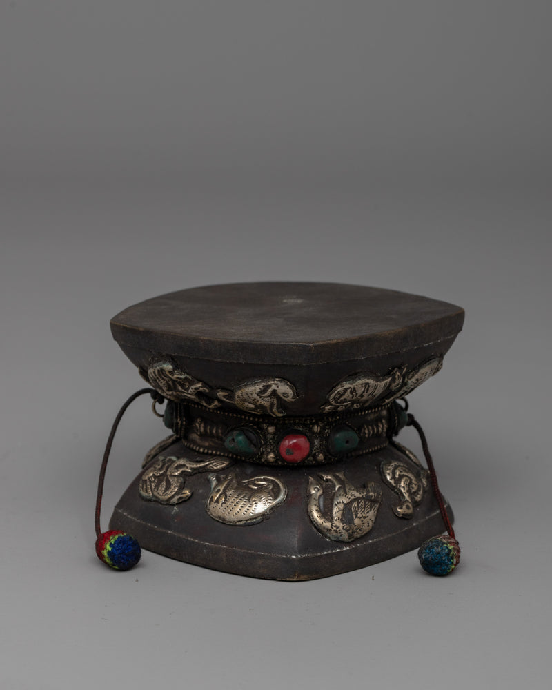 Tibetan Damaru Drum with Turquoise & Coral |  Spiritual Tool for Meditation