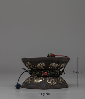 Tibetan Damaru Drum with Turquoise & Coral |  Spiritual Tool for Meditation