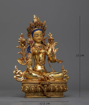 Gold-Gilded Green Tara Statue | Radiant Beacon of Compassion