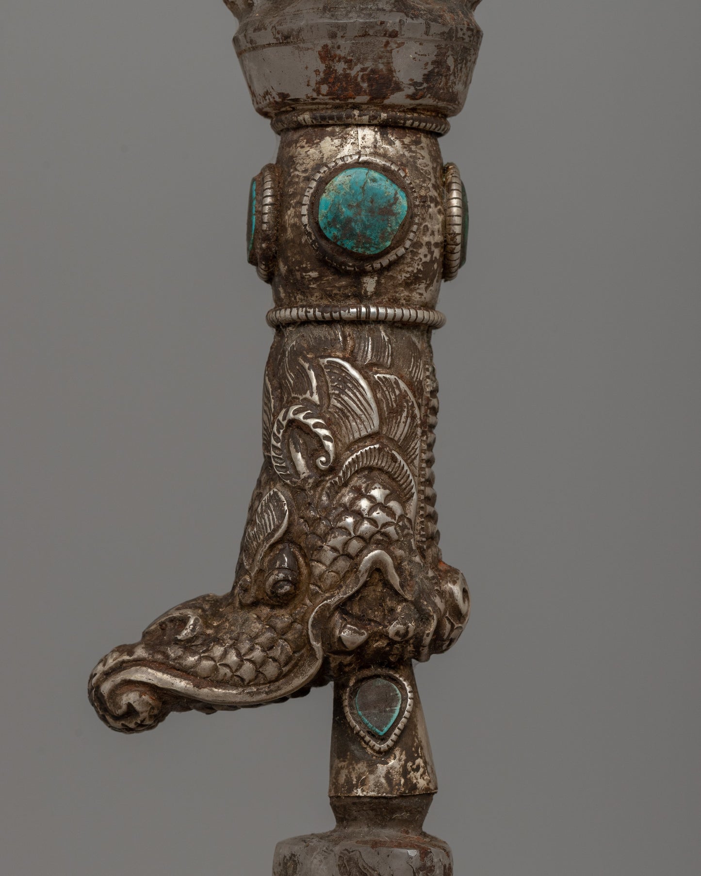 Crystal Kila (Phurba) |  27.5cm Silver-Plated Ritual Dagger with Turquoise