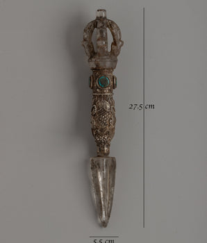 Crystal Kila (Phurba) |  27.5cm Silver-Plated Ritual Dagger with Turquoise