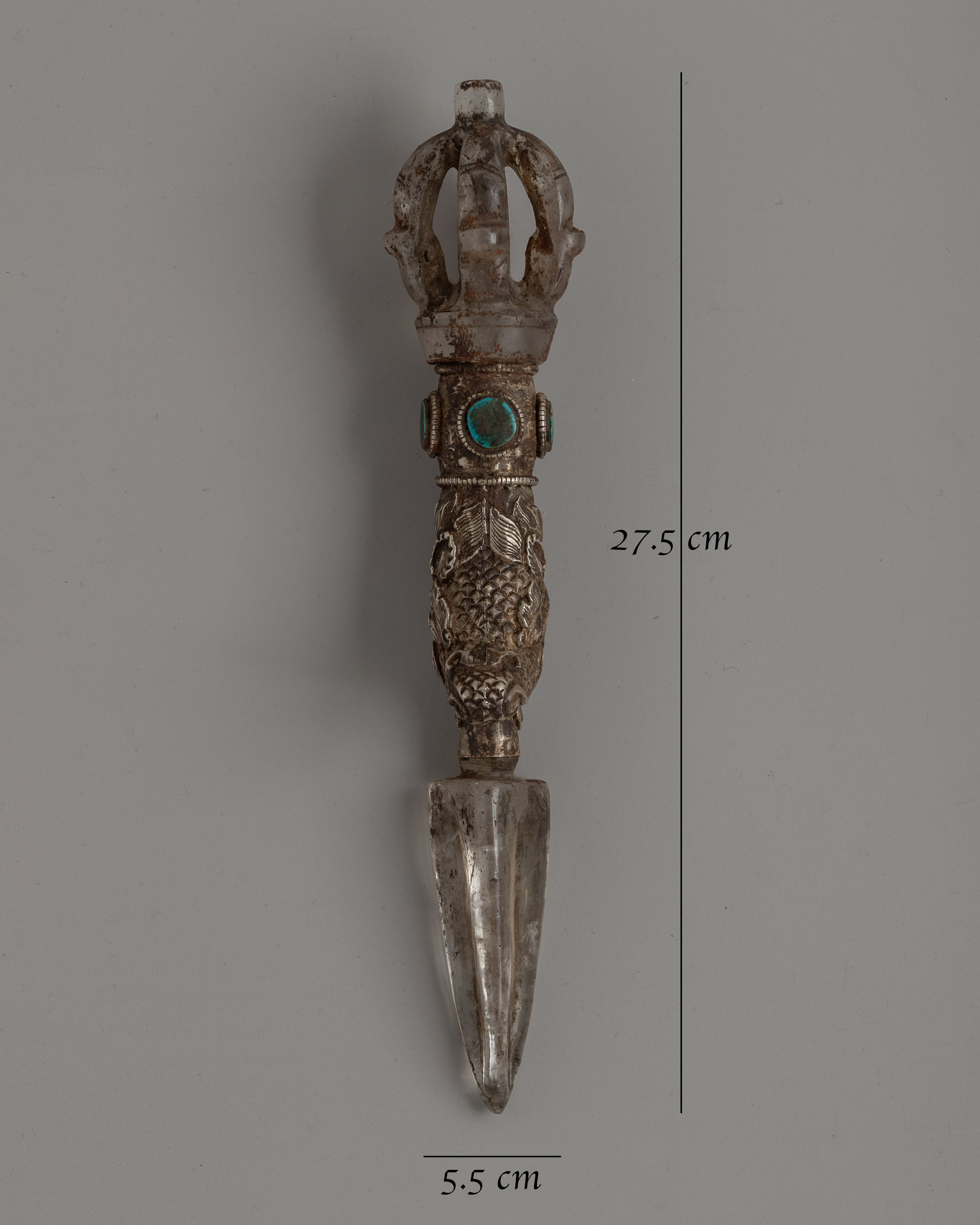 Crystal Kila (Phurba) |  27.5cm Silver-Plated Ritual Dagger with Turquoise