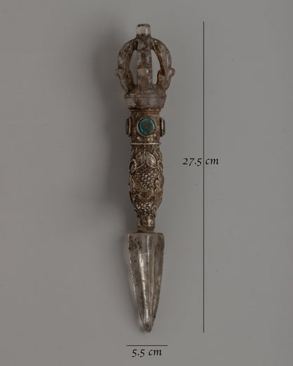 Crystal Kila (Phurba) |  27.5cm Silver-Plated Ritual Dagger with Turquoise