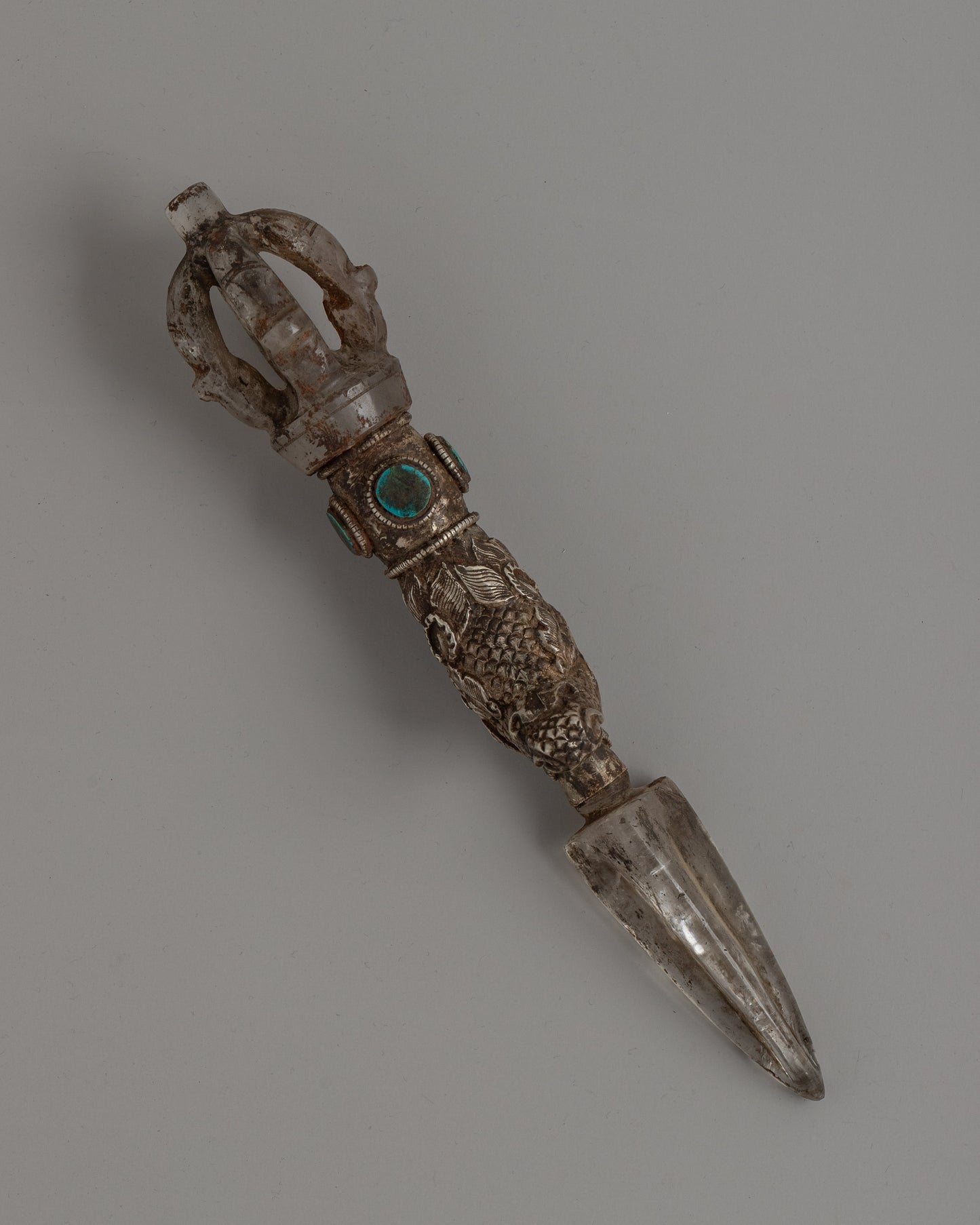 Crystal Kila (Phurba) |  27.5cm Silver-Plated Ritual Dagger with Turquoise