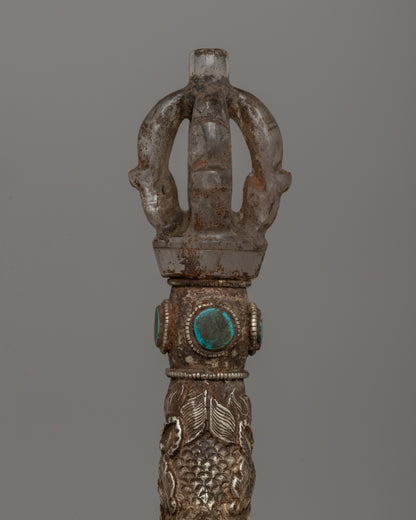 Crystal Kila (Phurba) |  27.5cm Silver-Plated Ritual Dagger with Turquoise