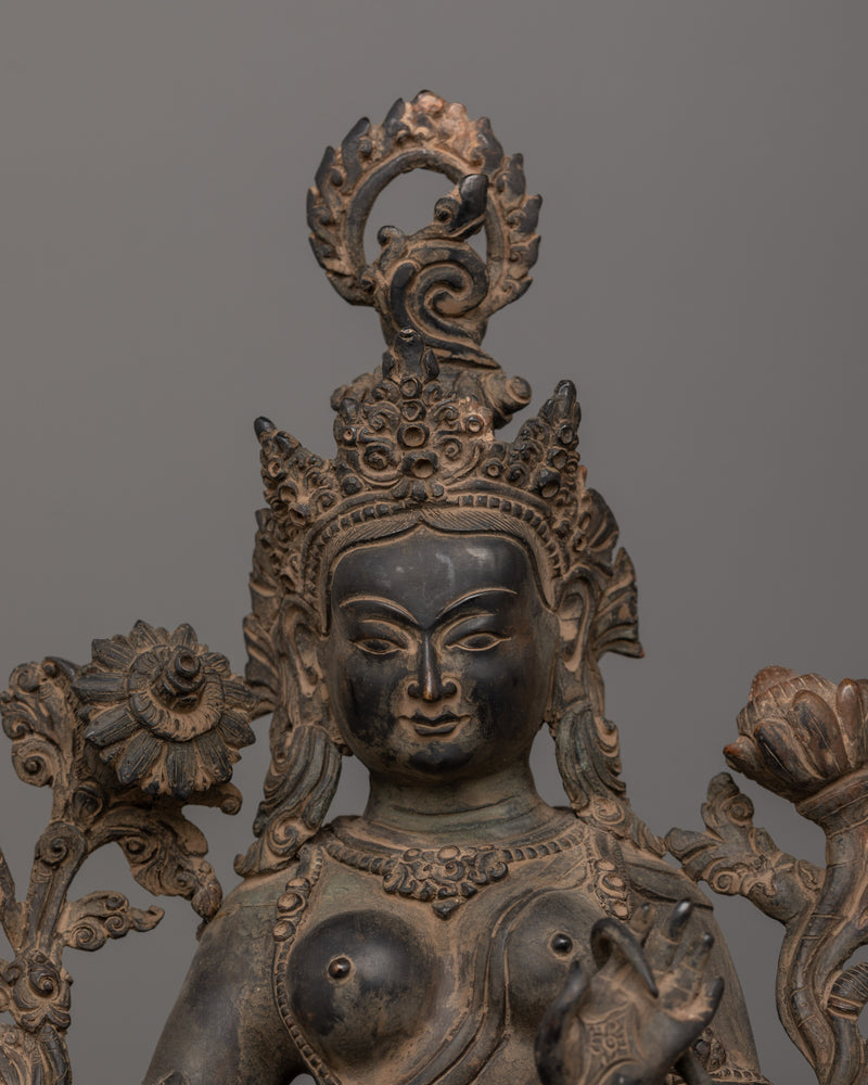 Antique Finish Green Tara Statue | Compassion and Protection Deity Statue