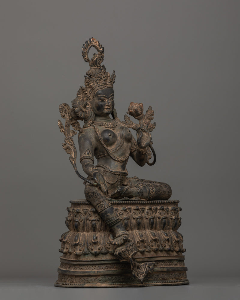 Antique Finish Green Tara Statue | Compassion and Protection Deity Statue