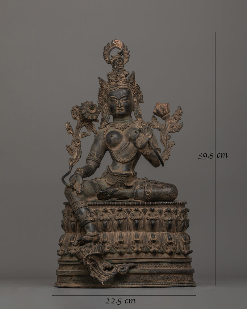 Antique Finish Green Tara Statue | Compassion and Protection Deity Statue