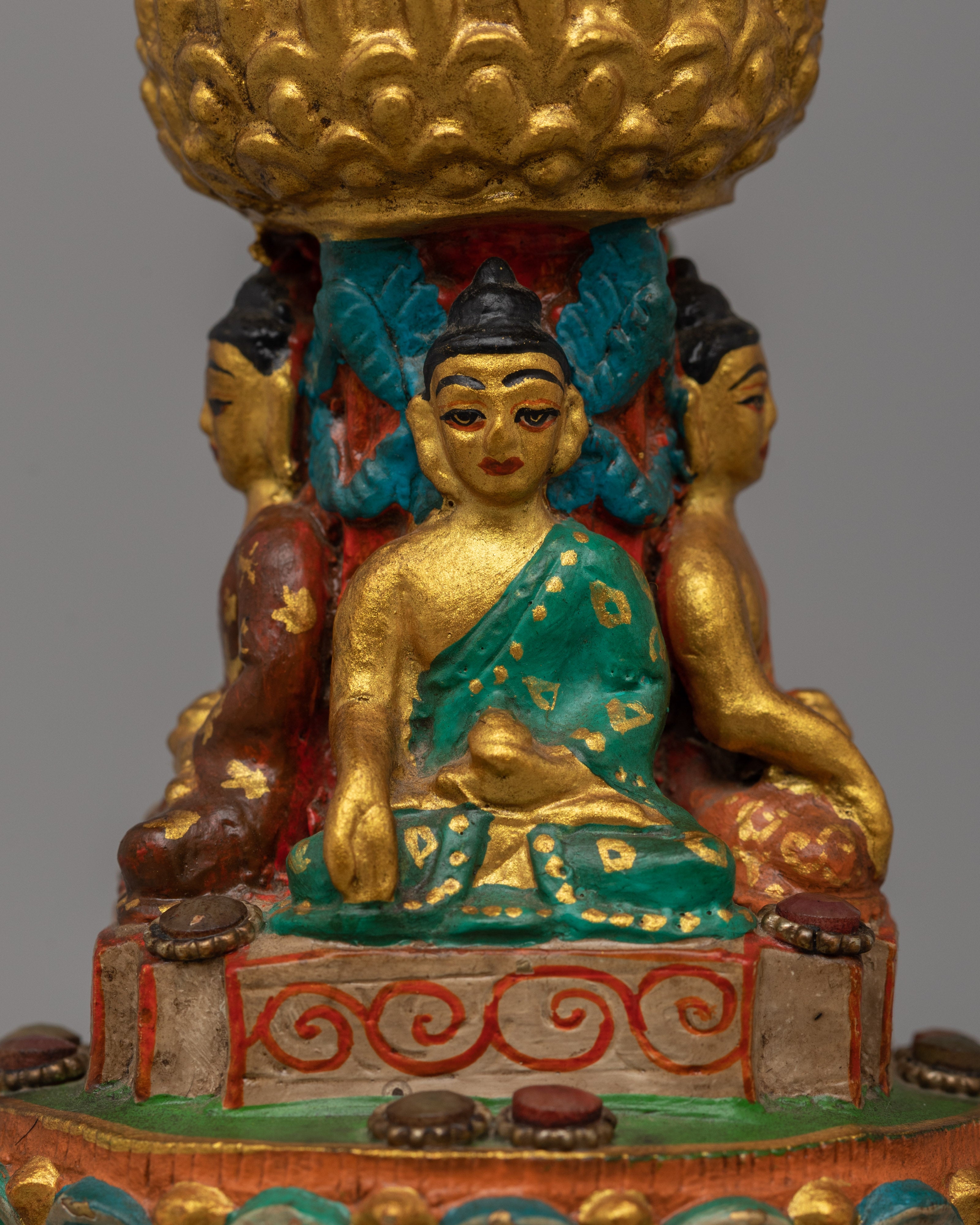 Handcrafted Buddha Carved Stupa | Tibetan Altar Art for Peace