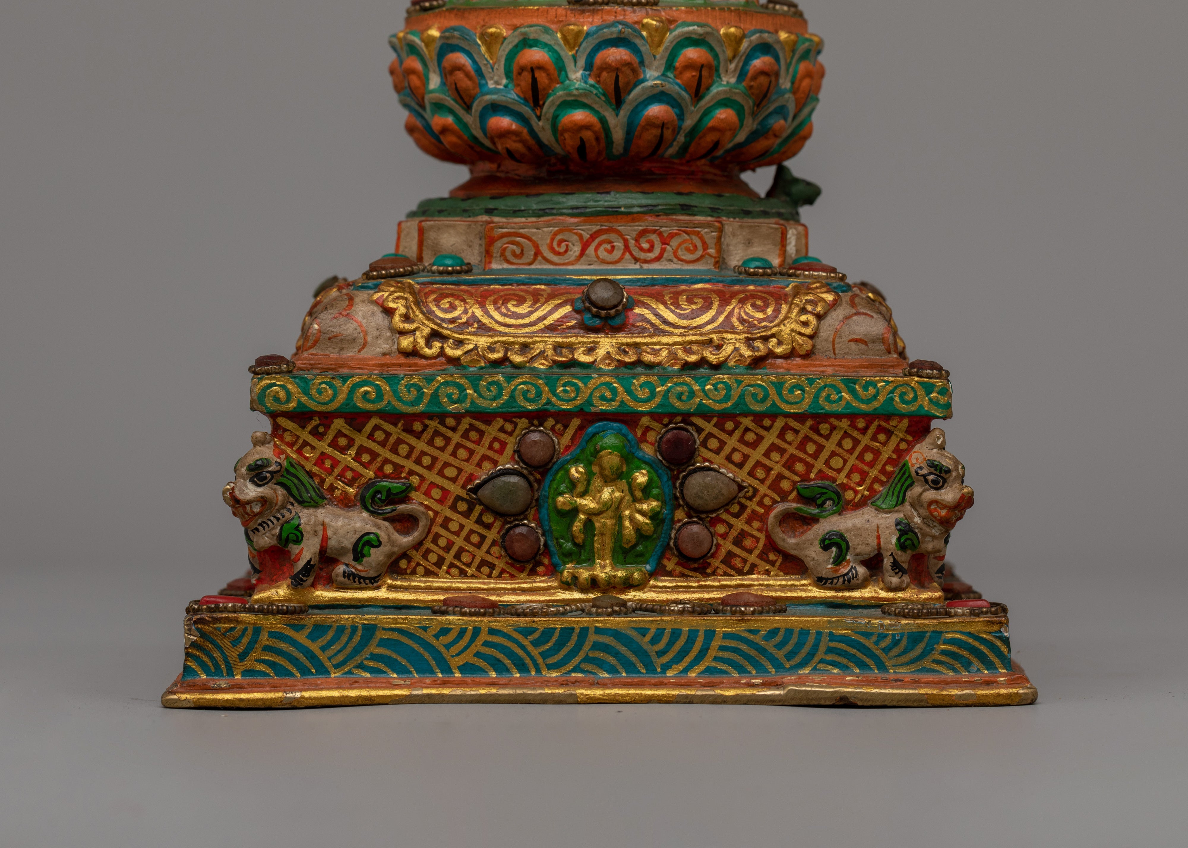 Handcrafted Buddha Carved Stupa | Tibetan Altar Art for Peace