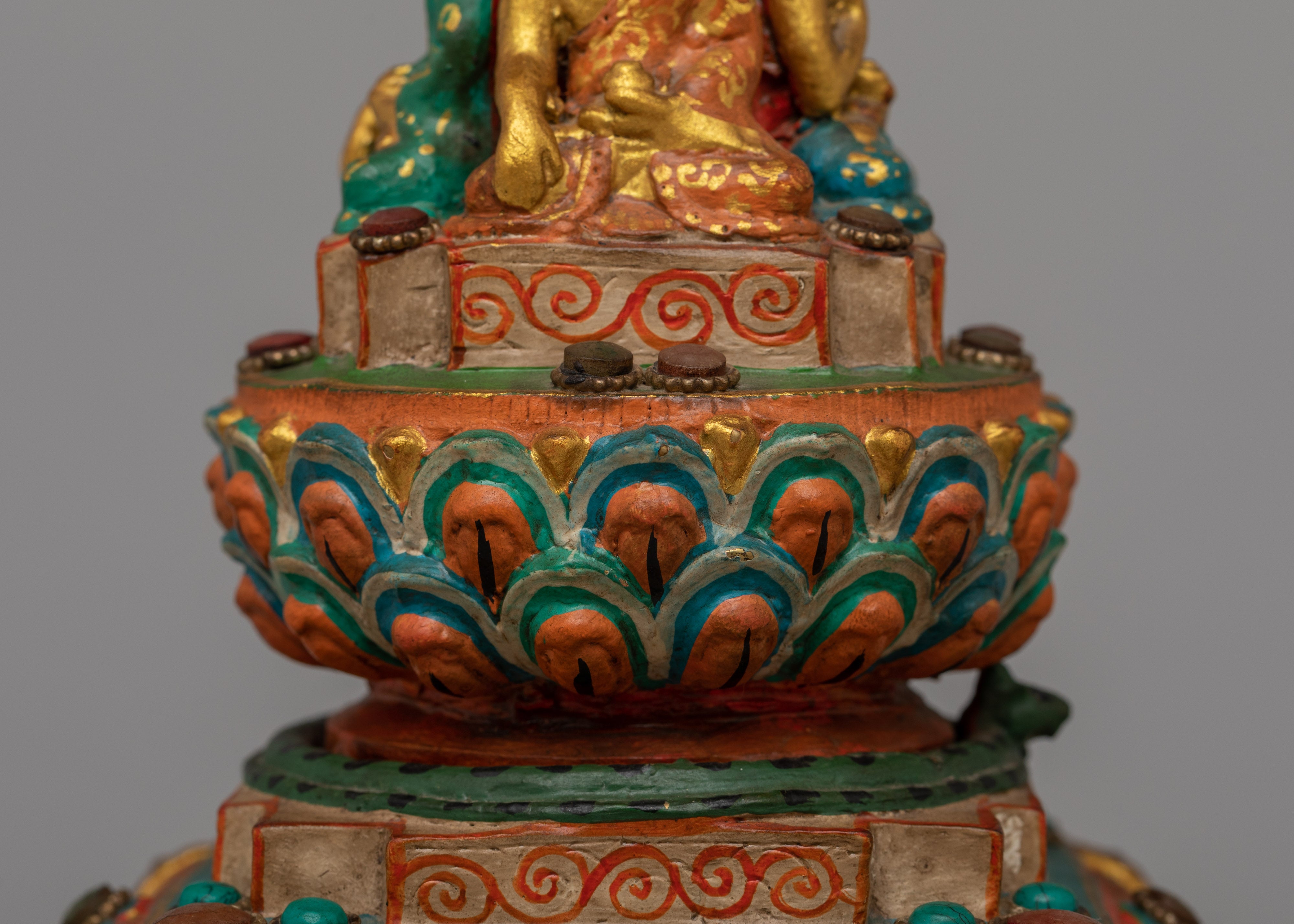 Handcrafted Buddha Carved Stupa | Tibetan Altar Art for Peace