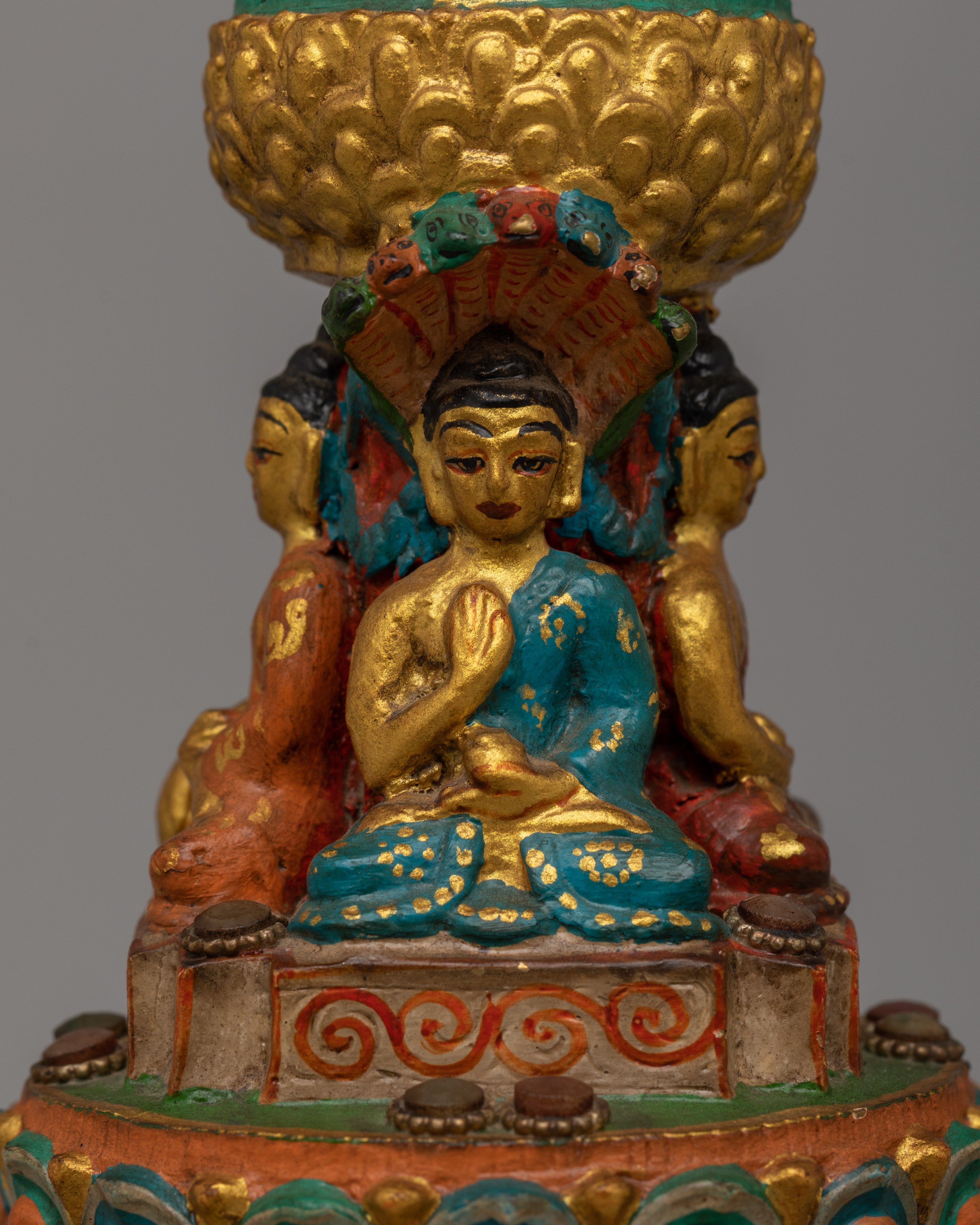Handcrafted Buddha Carved Stupa | Tibetan Altar Art for Peace