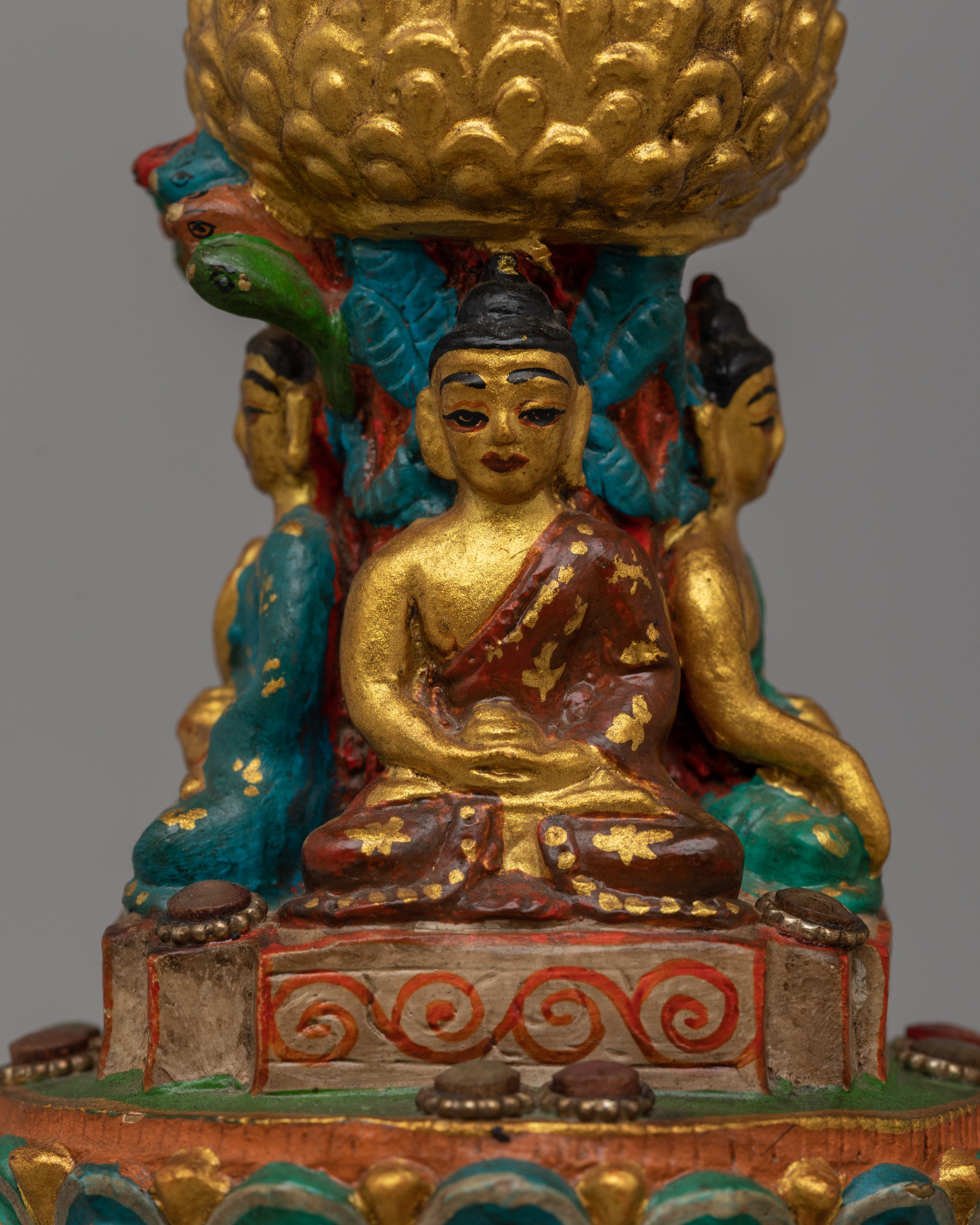Handcrafted Buddha Carved Stupa | Tibetan Altar Art for Peace