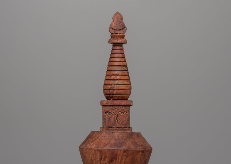 Wooden Stupa with Buddha | Spiritual Icon of Enlightenment