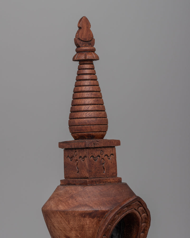 Wooden Stupa with Buddha | Spiritual Icon of Enlightenment