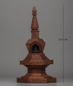 Wooden Stupa with Buddha | Spiritual Icon of Enlightenment