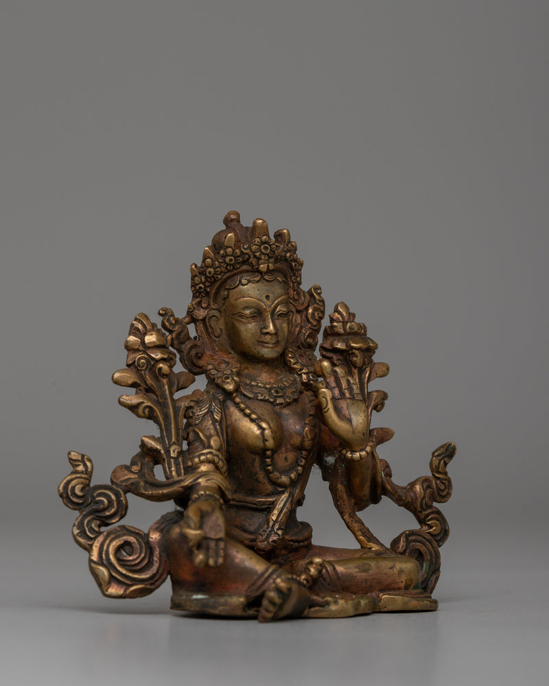 Handcarved Goddess Green Tara Figure | The Mother of Liberation