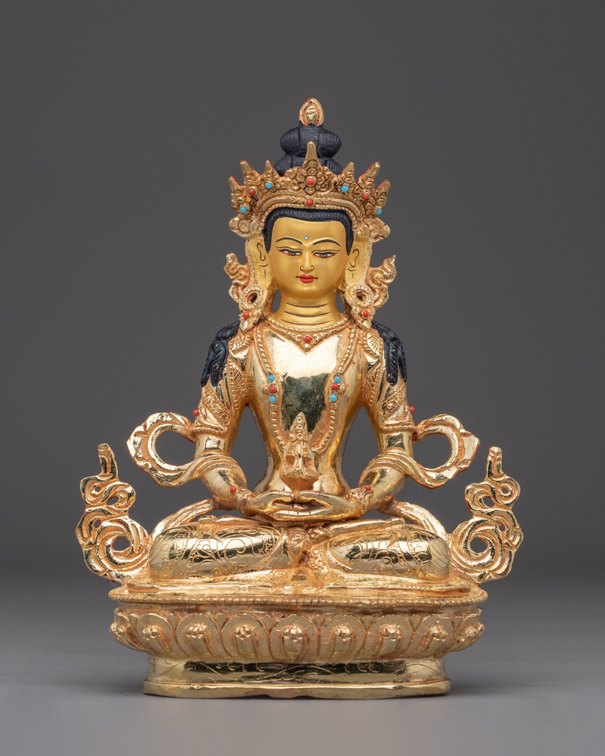 Amitayus Statue in Golden Copper