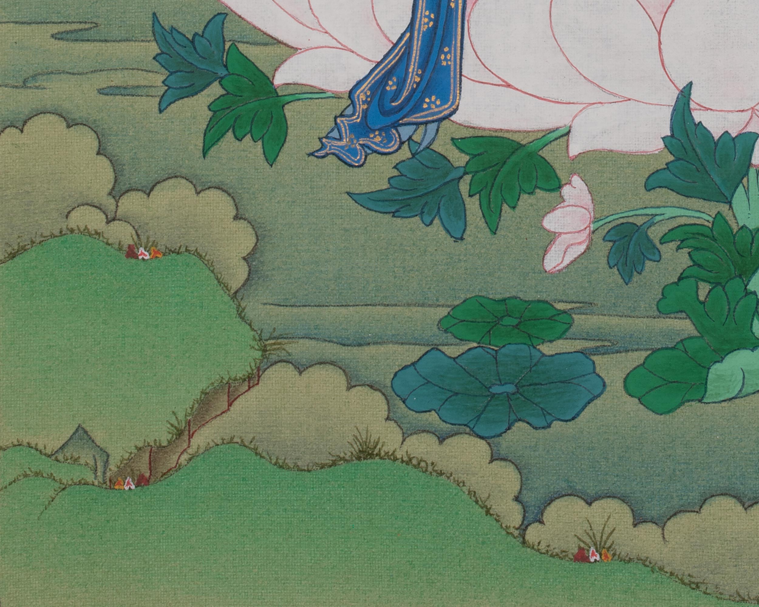 White Tara Compassion Thangka Art | Longevity Deity | Hand-painted Artwork
