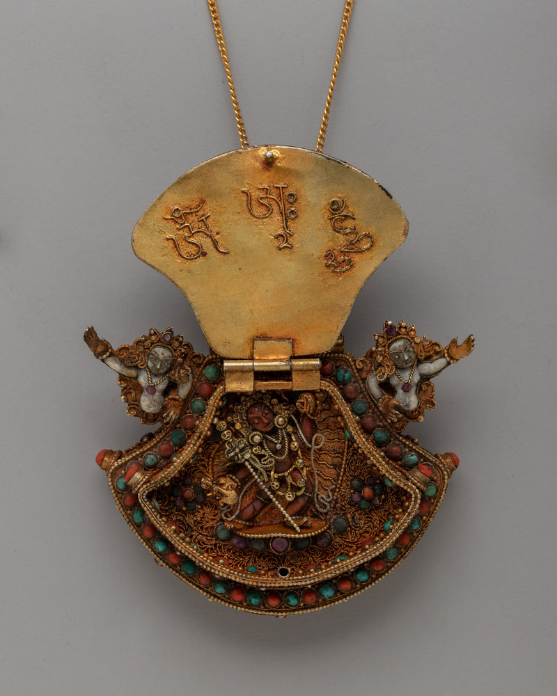 Gold Gilded Ghau Box Locket |  Tibetan Buddhist Amulet