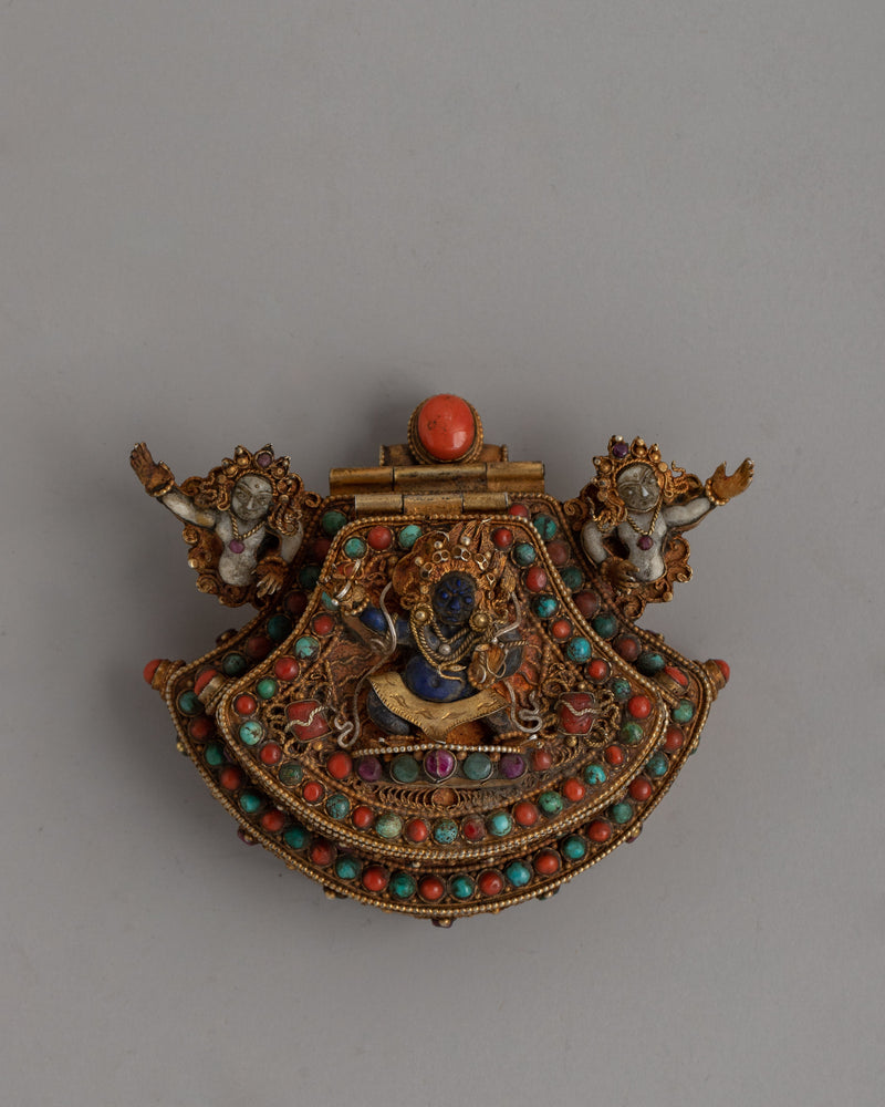 Gold Gilded Ghau Box Locket |  Tibetan Buddhist Amulet