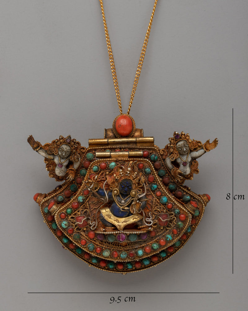 Gold Gilded Ghau Box Locket |  Tibetan Buddhist Amulet