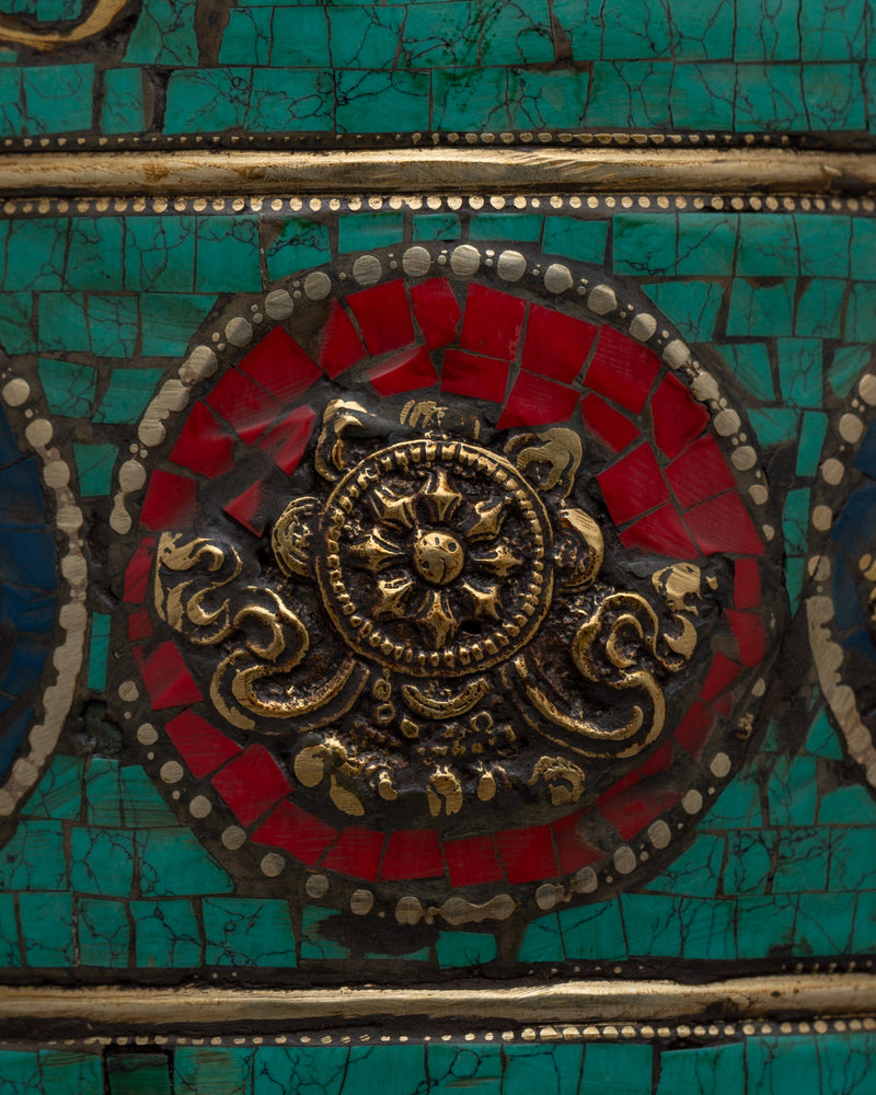 Sacred Wheel for Buddhist Practices | Handcrafted Tibetan Prayer Wheel with 8 Auspicious Symbols