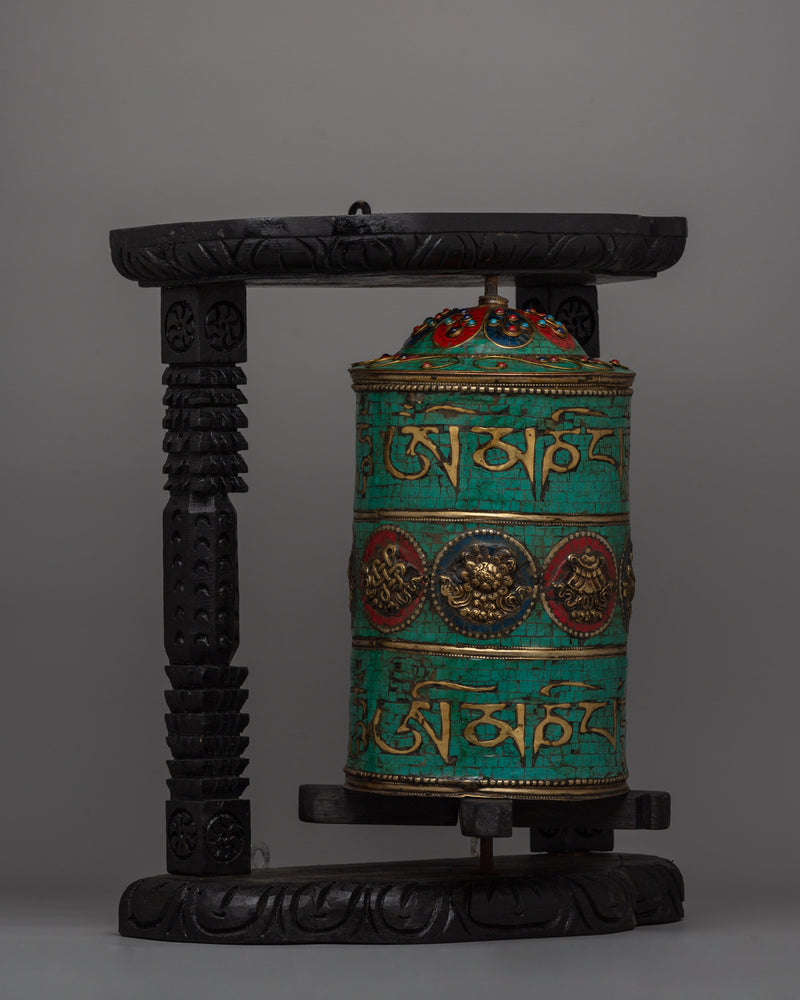 Sacred Wheel for Buddhist Practices | Handcrafted Tibetan Prayer Wheel with 8 Auspicious Symbols