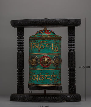 Sacred Wheel for Buddhist Practices | Handcrafted Tibetan Prayer Wheel with 8 Auspicious Symbols
