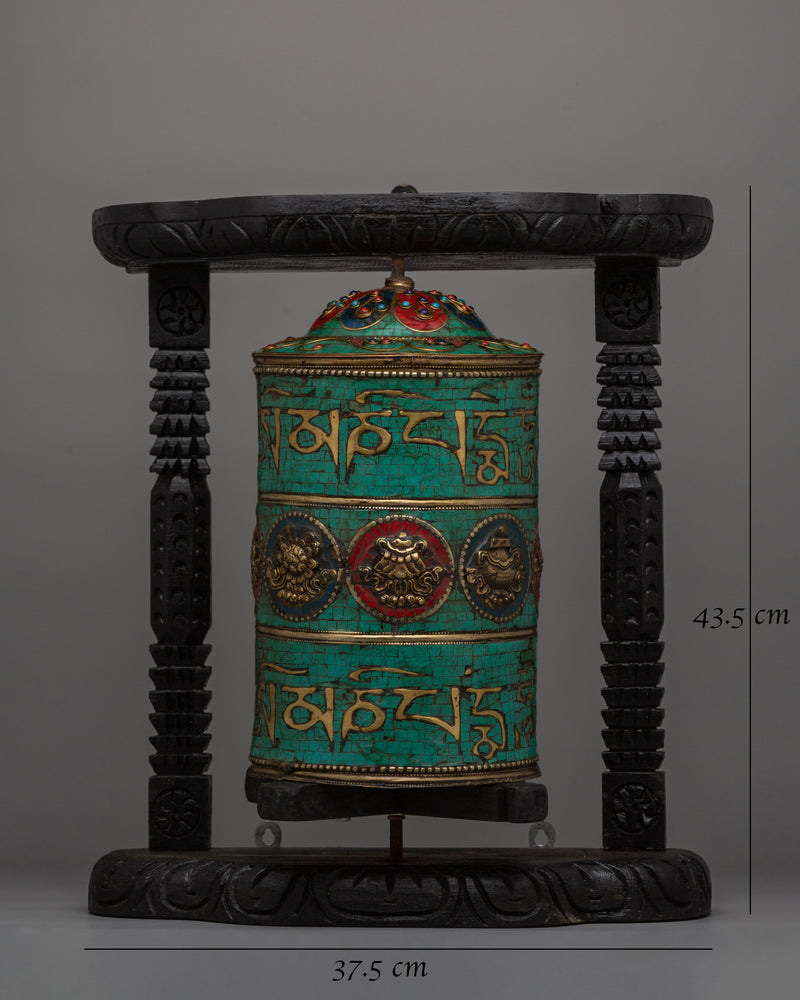 Sacred Wheel for Buddhist Practices | Handcrafted Tibetan Prayer Wheel with 8 Auspicious Symbols