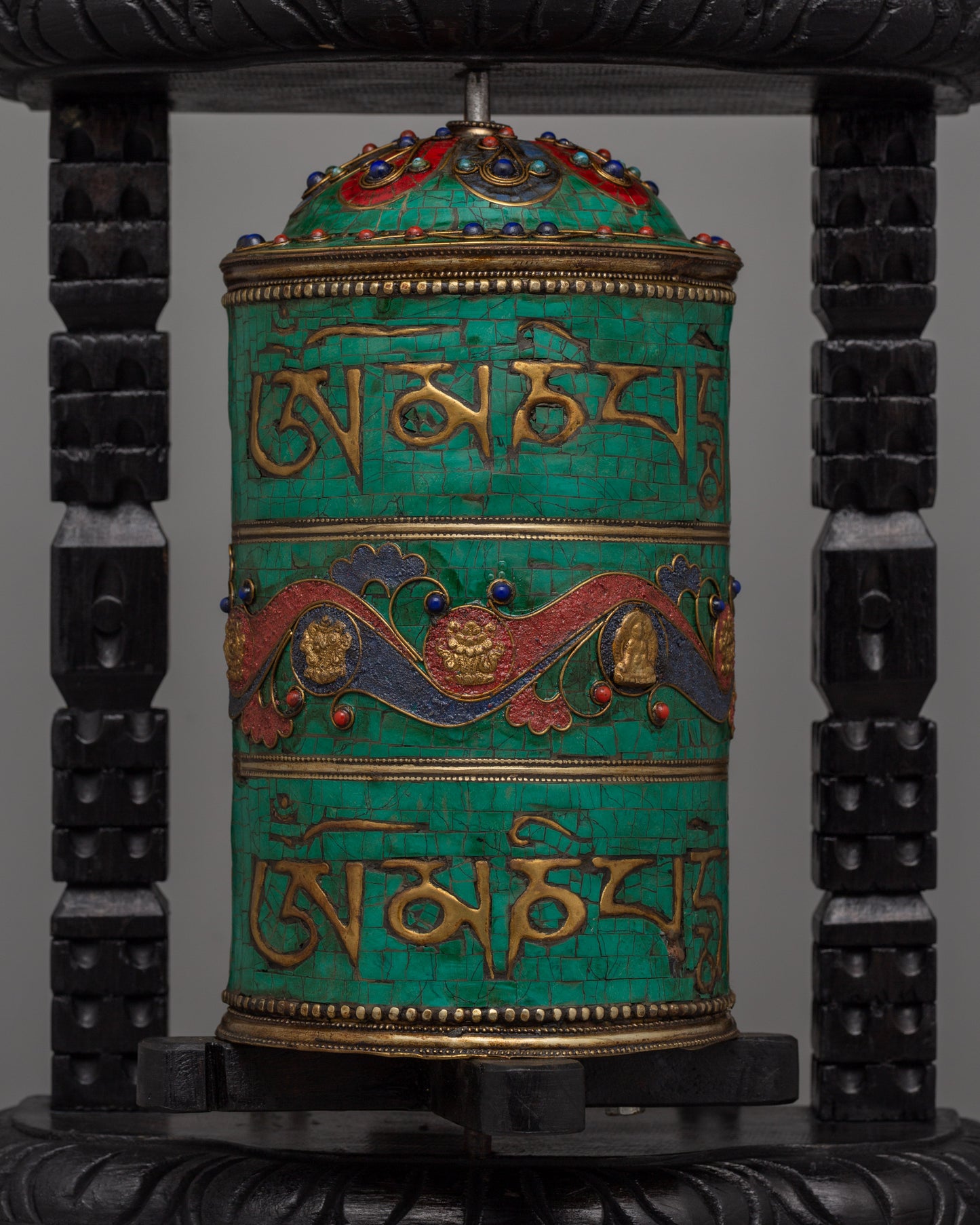 Wooden Frame Tibetan Prayer Wheel | Authentic Prayer Wheel with 8 Auspicious Symbols