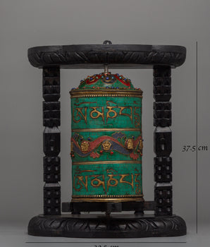 Wooden Frame Tibetan Prayer Wheel | Authentic Prayer Wheel with 8 Auspicious Symbols
