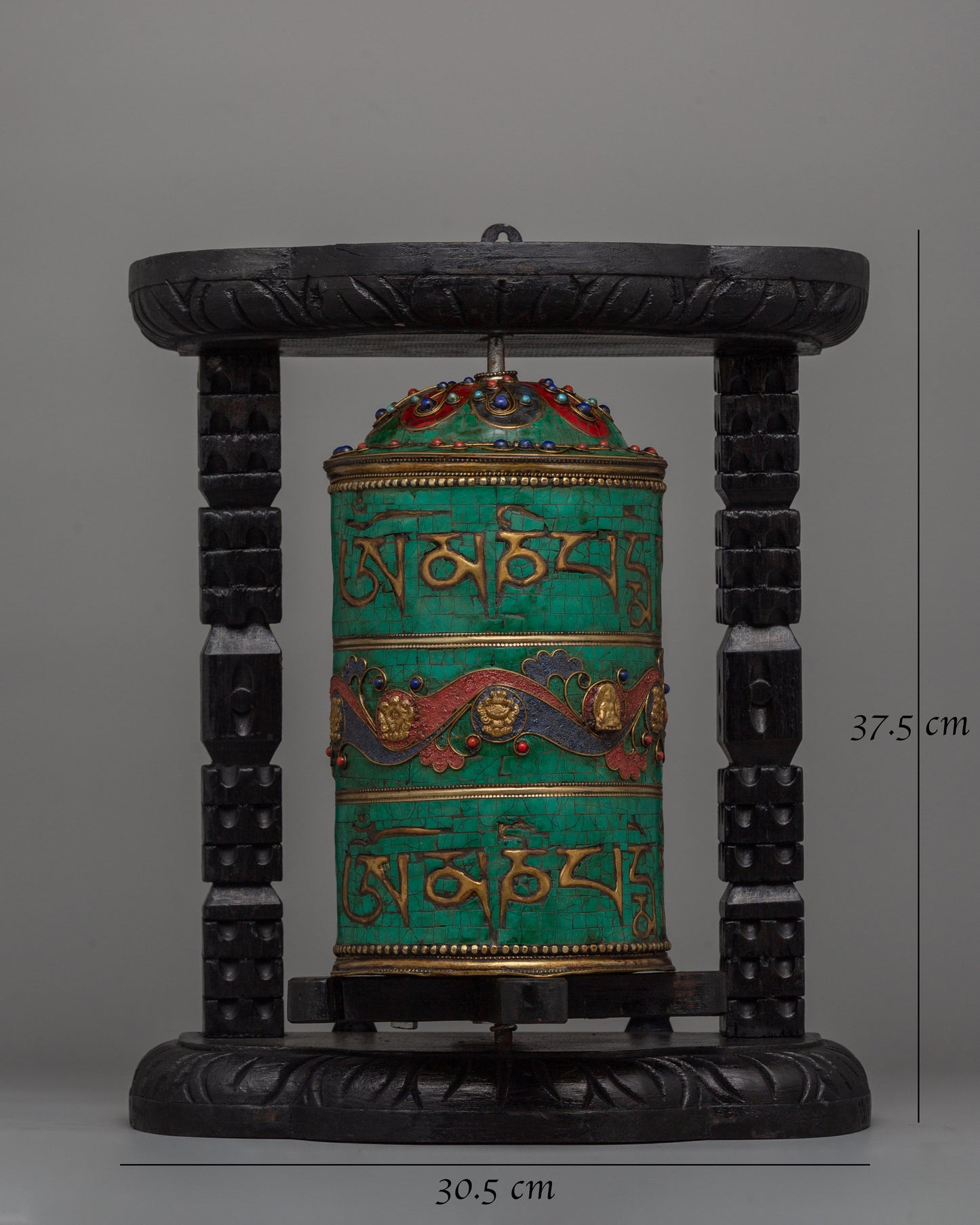 Wooden Frame Tibetan Prayer Wheel | Authentic Prayer Wheel with 8 Auspicious Symbols