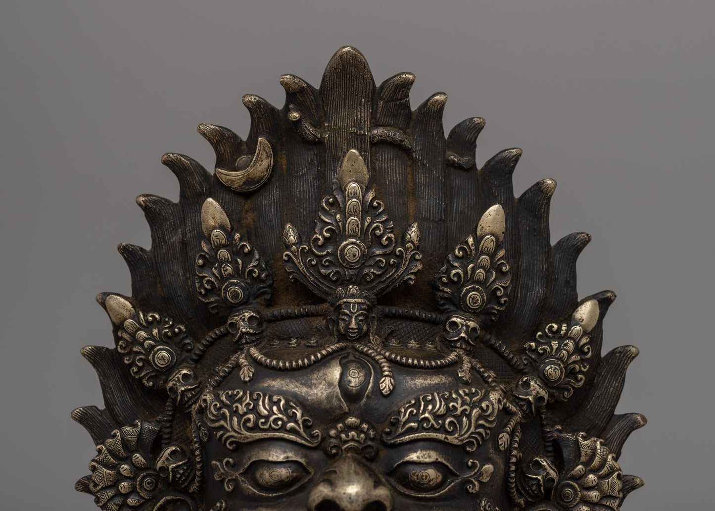 Bronze Bhairav Mask | Sacred Wall Sculpture for Meditation & Decor | Traditional Gift Idea From Nepal