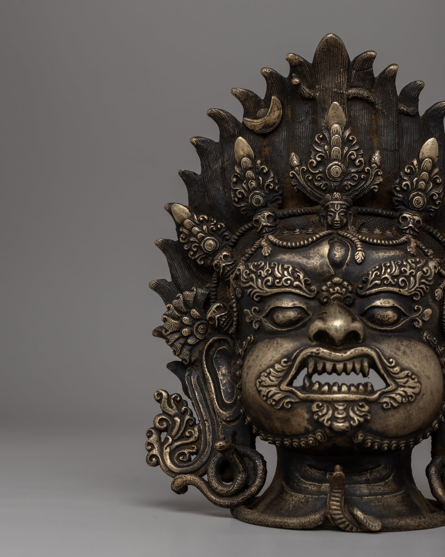 Bronze Bhairav Mask | Sacred Wall Sculpture for Meditation & Decor | Traditional Gift Idea From Nepal