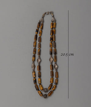 Handcrafted Himalayan Gemstone & White Metal Necklace | Traditional Artisan Design