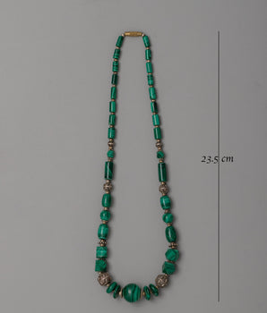 Handcrafted Gemstone Necklace with White Metal Accents | Traditional Himalayan Design