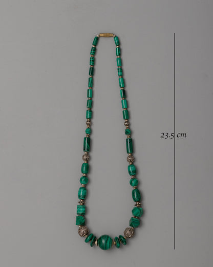 Handcrafted Gemstone Necklace with White Metal Accents | Traditional Himalayan Design