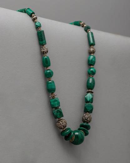 Handcrafted Gemstone Necklace with White Metal Accents | Traditional Himalayan Design