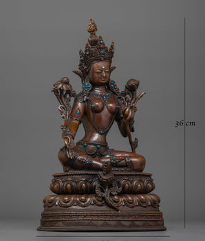 Green Tara Handcrafted Dark Oxidized Statue | Embodiment of Compassion