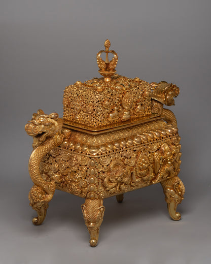 Gold-Plated Copper Incense Burner |  A Masterpiece of Buddhist Ritual Decor