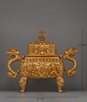 Gold-Plated Copper Incense Burner |  A Masterpiece of Buddhist Ritual Decor